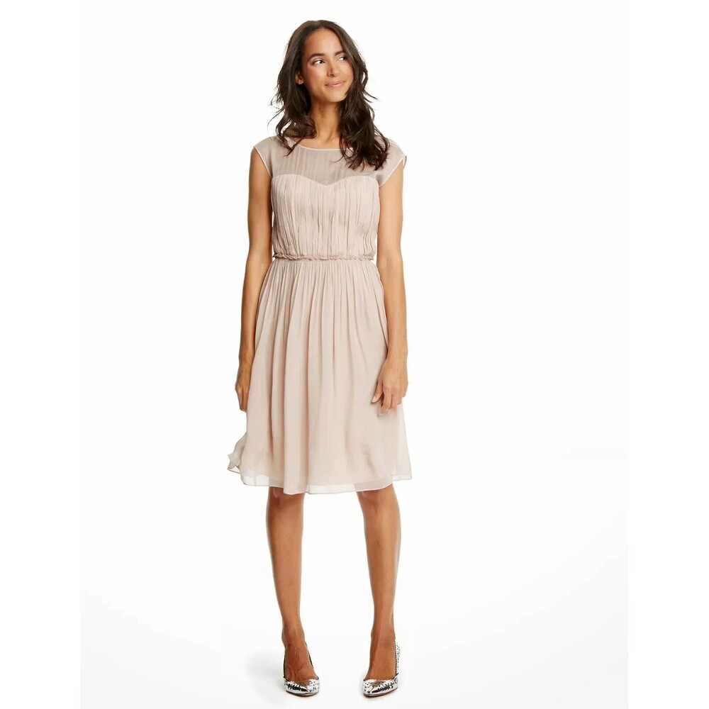 Boden Eva Women's US Size 6L Pale Pink Chiffon Bridesmaids Knee Length Dress NWT